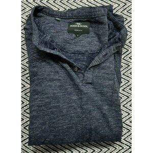 Rodd & Gunn Mens Long Sleeve Henley Shirt Sports Fit Size L Navy Striped Cotton